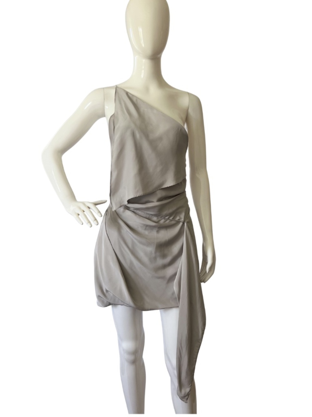 NWT Gauge81 Hida Draped One-shoulder Mini Dress In Silver Grey_Size S